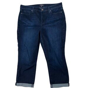 NYDJ Womens Dk Wash High Rise Stretch Blend Cotton Cropped Straight Jeans Sz 34